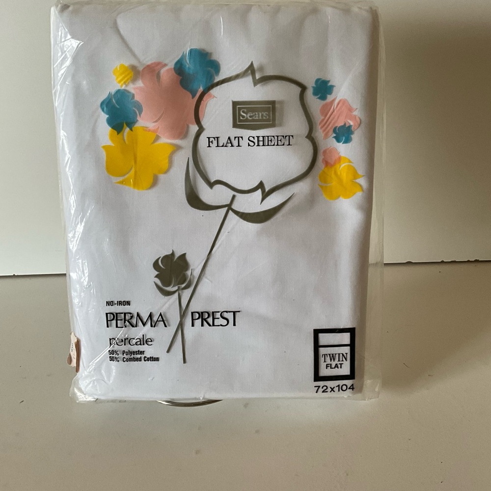 Vintage Sears Perma Prest Percale Twin Flat  72” x 104” White Sheet